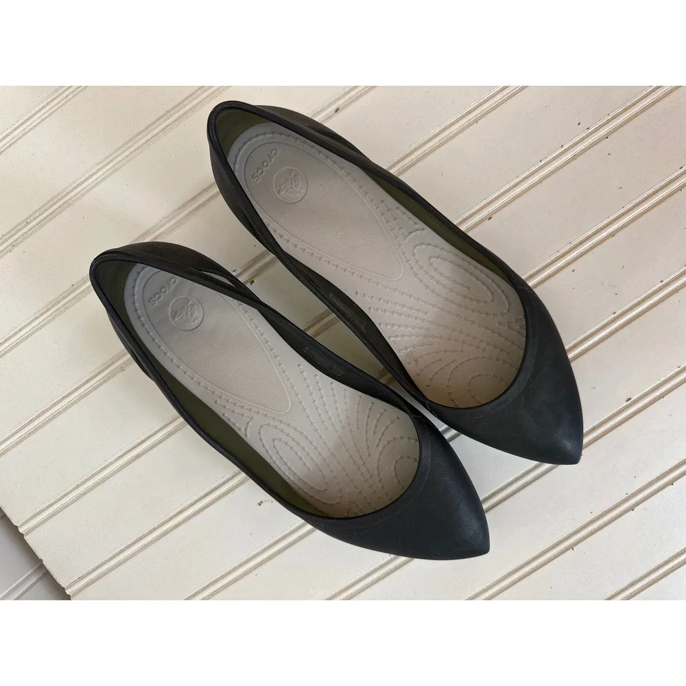Crocs Rio Ballet Flats Women Size 8 Black Pointed Toe Cut Out Croslite Slip On